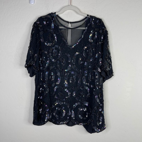 NEW Laurence Kazar Vintage 2X Beaded Sequin Top Black‎ Silk Lined Party Cocktail - Picture 2 of 13